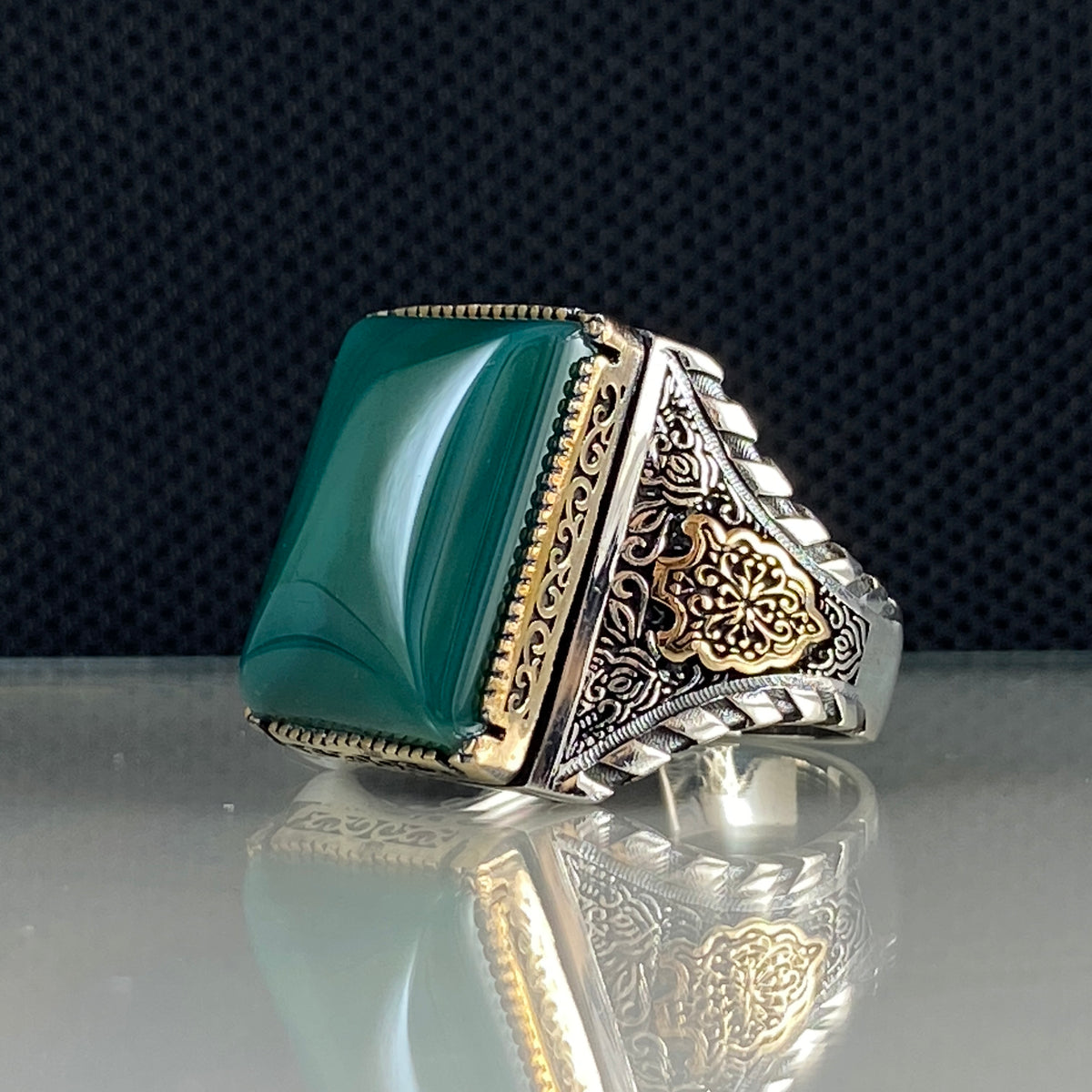 Green Agate Gemstone 925 Sterling Silver Men Ring