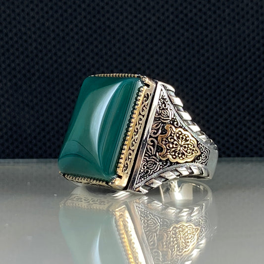 Green Agate Gemstone 925 Sterling Silver Men Ring