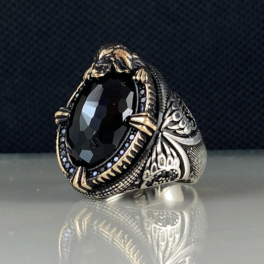 Onyx Gemstone 925 Sterling Silver Men Handmade Black Color Large Ring