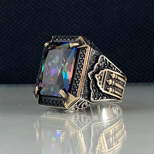 Men Handmade 925 Sterling Silver Mystic Topaz Gemstone Ring