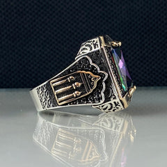 Men Handmade 925 Sterling Silver Mystic Topaz Gemstone Ring