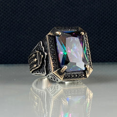 Men Handmade 925 Sterling Silver Mystic Topaz Gemstone Ring