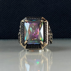 Men Handmade 925 Sterling Silver Mystic Topaz Gemstone Ring