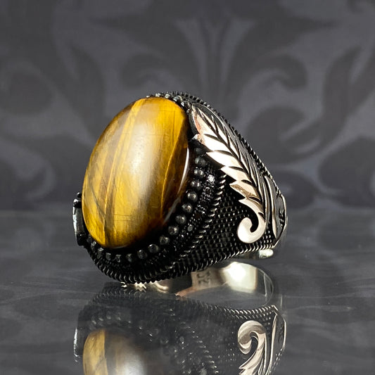 Tiger Eye Gemstone 925 Sterling Silver Men Handmade Ring