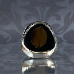 Tiger Eye Gemstone 925 Sterling Silver Men Handmade Ring