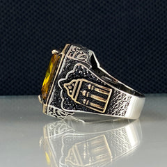 Handmade Men Turkish Yellow Color Citrine Stone Ring