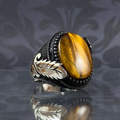 Tiger Eye Gemstone 925 Sterling Silver Men Handmade Ring