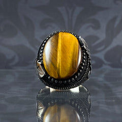 Tiger Eye Gemstone 925 Sterling Silver Men Handmade Ring