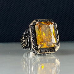 Handmade Men Turkish Yellow Color Citrine Stone Ring