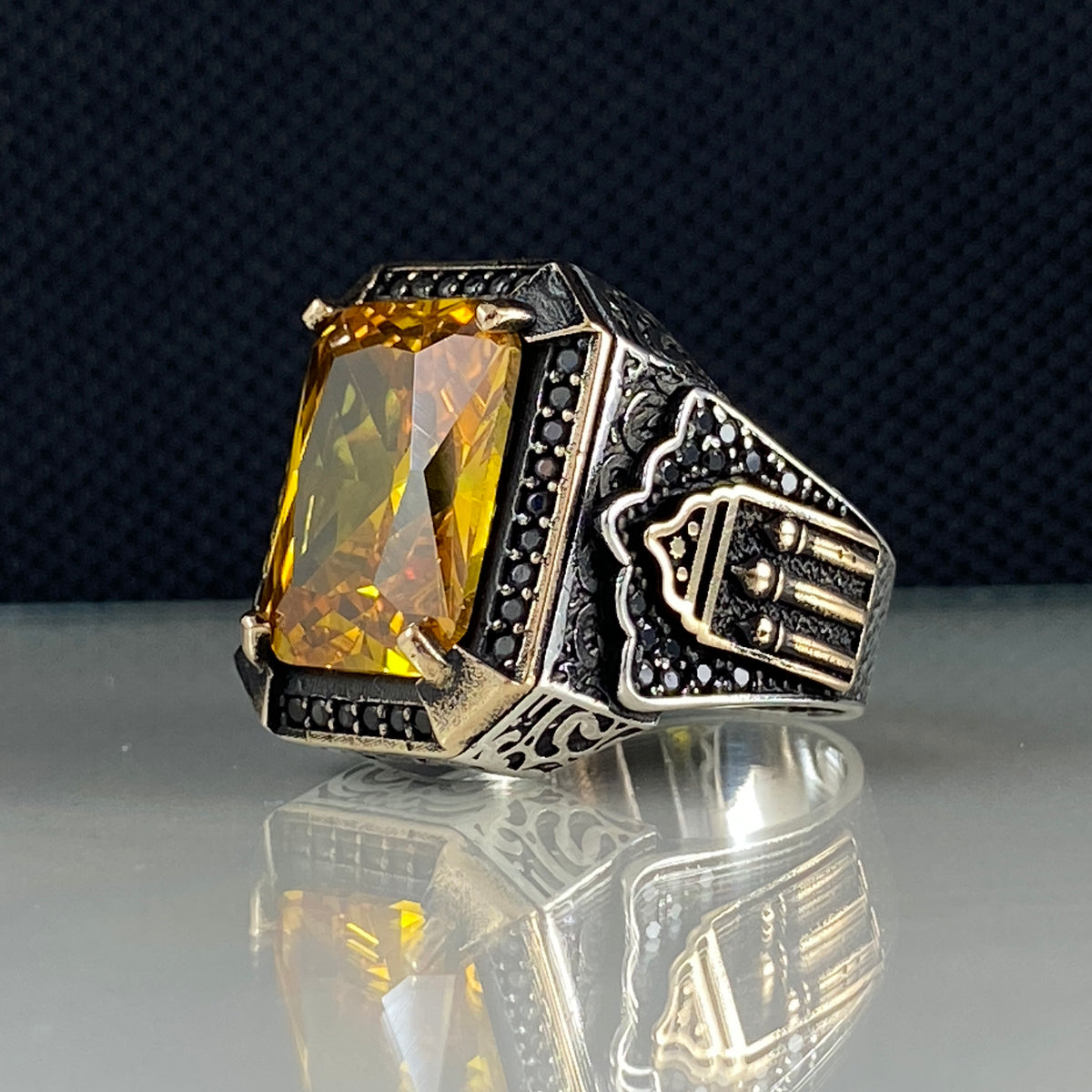 Handmade Men Turkish Yellow Color Citrine Stone Ring