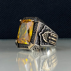 Handmade Men Turkish Yellow Color Citrine Stone Ring