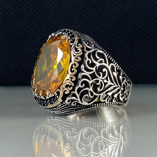 Citrine Gemstone 925 Sterling Silver Men Handmade Ring