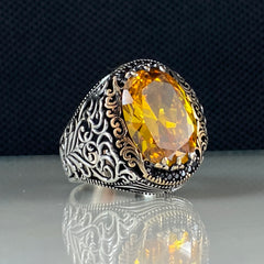 Citrine Gemstone 925 Sterling Silver Men Handmade Ring