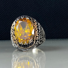 Citrine Gemstone 925 Sterling Silver Men Handmade Ring