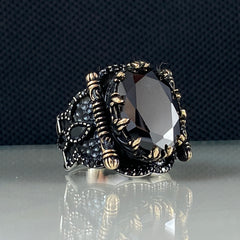 Daily Men Handmade Turkish Black Onyx Stone 925 Sterling Silver Ring