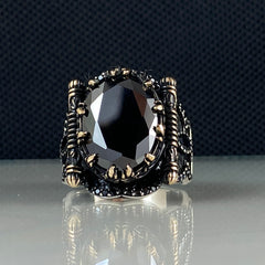 Daily Men Handmade Turkish Black Onyx Stone 925 Sterling Silver Ring