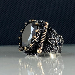 Daily Men Handmade Turkish Black Onyx Stone 925 Sterling Silver Ring