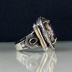 Mystic Topaz Men Handmade Turkish 925 Sterling Silver Ring