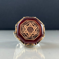 Red Agate Seal Of Solomon 925 Solid Silver Men Vintage Handmade Ring