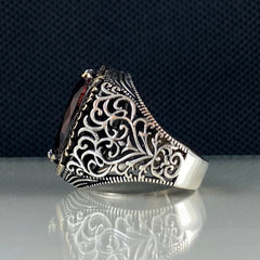 Handmade Silver Men Ring 925 Sterling Silver Red Ruby Stone