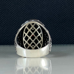 Handmade Silver Men Ring 925 Sterling Silver Red Ruby Stone