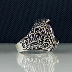 Handmade Silver Men Ring 925 Sterling Silver Red Ruby Stone