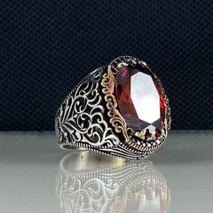 Handmade Silver Men Ring 925 Sterling Silver Red Ruby Stone