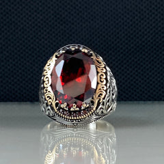 Handmade Silver Men Ring 925 Sterling Silver Red Ruby Stone