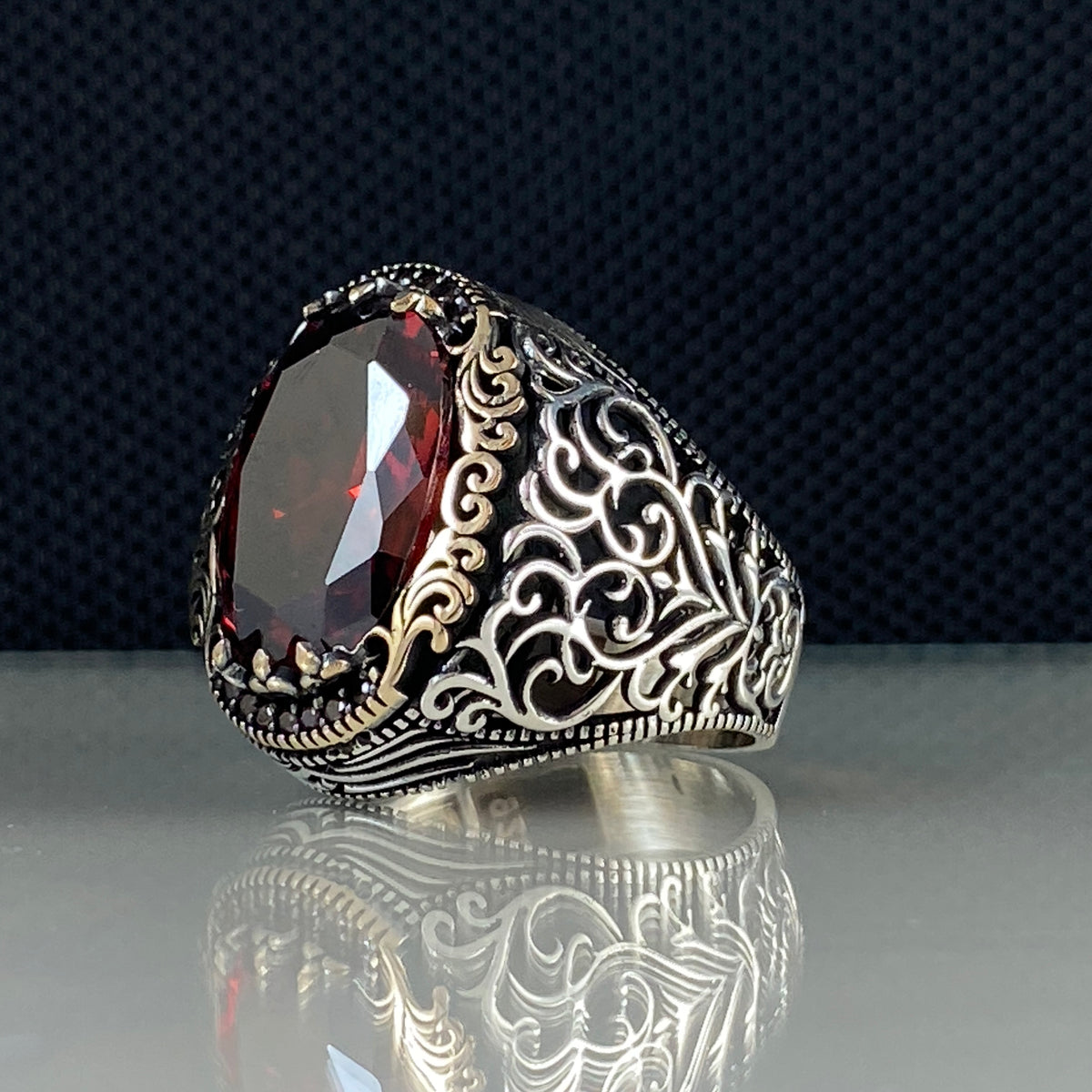 Handmade Silver Men Ring 925 Sterling Silver Red Ruby Stone