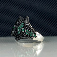 Emerald 925 Sterling Silver Men Handmade Green Ring