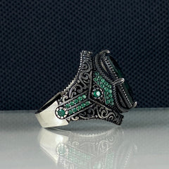 Emerald 925 Sterling Silver Men Handmade Green Ring