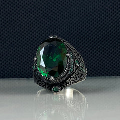 Emerald 925 Sterling Silver Men Handmade Green Ring