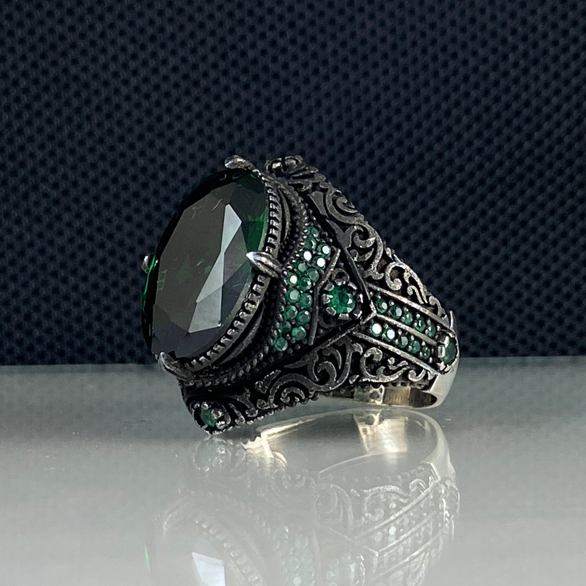 Emerald 925 Sterling Silver Men Handmade Green Ring