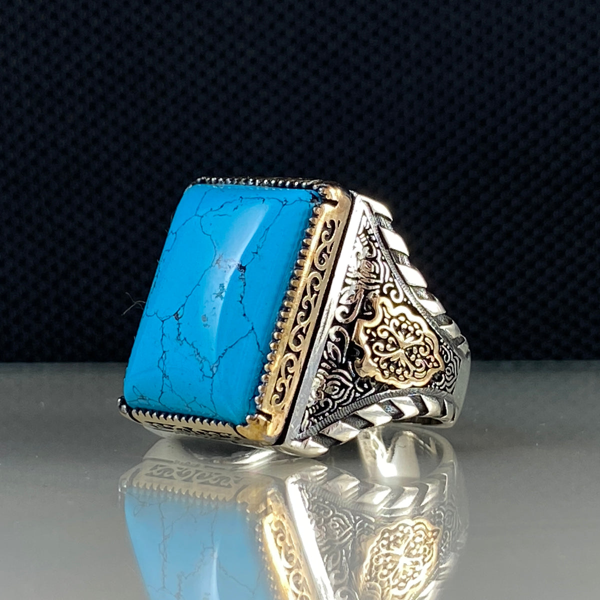 Blue Color Turquoise Gemstone 925 Sterling Silver Men Ring