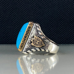 Blue Color Turquoise Gemstone 925 Sterling Silver Men Ring