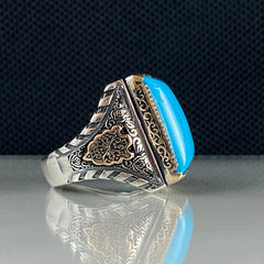 Blue Color Turquoise Gemstone 925 Sterling Silver Men Ring