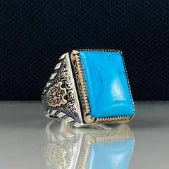 Blue Color Turquoise Gemstone 925 Sterling Silver Men Ring