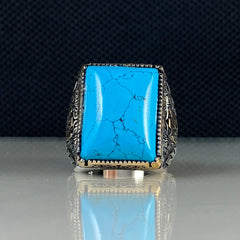 Blue Color Turquoise Gemstone 925 Sterling Silver Men Ring