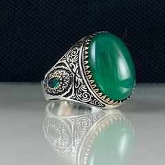 Anillo de plata maciza de piedra esmeralda 925, anillo de piedra preciosa esmeralda verde 