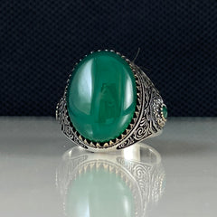 Anillo de plata maciza de piedra esmeralda 925, anillo de piedra preciosa esmeralda verde 