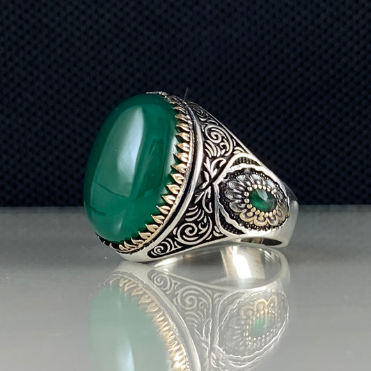 Anillo de plata maciza de piedra esmeralda 925, anillo de piedra preciosa esmeralda verde 