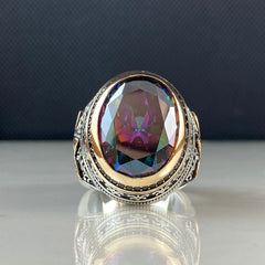 Mystic Topaz Gemstone 925 Sterling Silver Men Handmade Ring