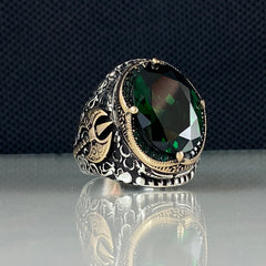 Green Ax Emerald Stone 925 Sterling Silver Ring