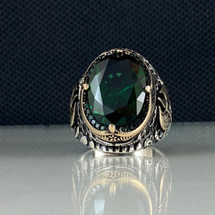 Anillo de plata maciza de piedra esmeralda 925, anillo de piedra preciosa esmeralda verde 