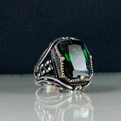 Green Gemstone 925 Solid Silver Emerald Ring