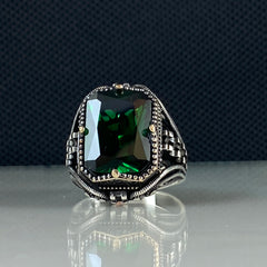 Green Gemstone 925 Solid Silver Emerald Ring