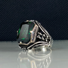 Green Gemstone 925 Solid Silver Emerald Ring