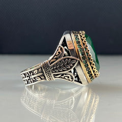 Green Emerald Stone 925 Sterling Silver Men Handmade Ring