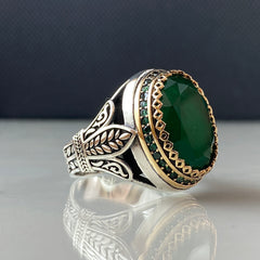 Green Emerald Stone 925 Sterling Silver Men Handmade Ring