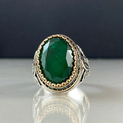 Green Emerald Stone 925 Sterling Silver Men Handmade Ring